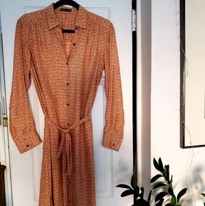 Club Monaco New Silk Peach Print Midi Dress